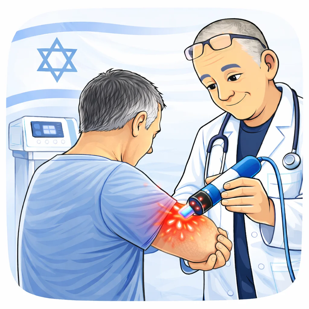 Ударно-волновая терапия в Израиле  - клиника лечения боли  - Помощь при боли в локте (теннисный / гольфистский локоть) УВТ